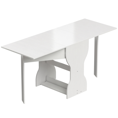 Bucatarie -  Masa de Bucatarie Pliabila pentru 4 Persoane cu Raft, din Lemn, 160x60x75 cm, Alb