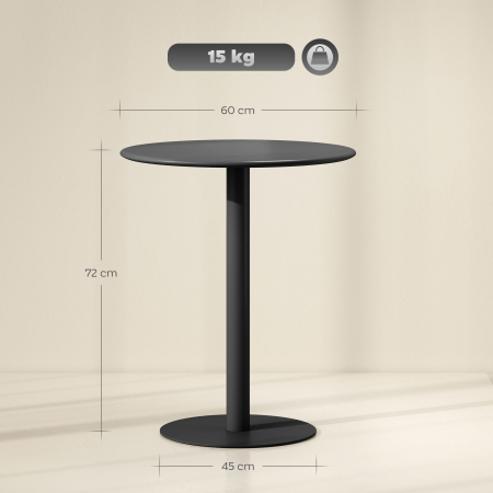  Masa de Bucatarie Rotunda pentru 2 Persoane cu Design Modern din Otel, Ø60x72 cm, Negru [2]
