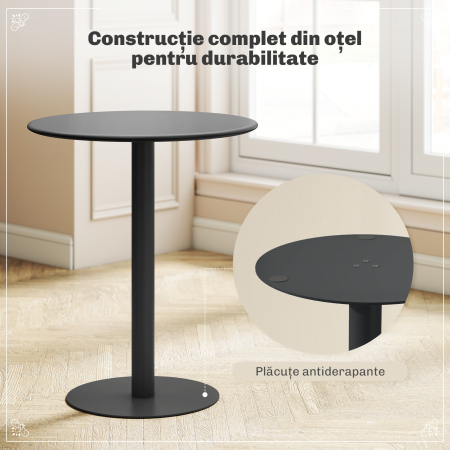  Masa de Bucatarie Rotunda pentru 2 Persoane cu Design Modern din Otel, Ø60x72 cm, Negru [4]