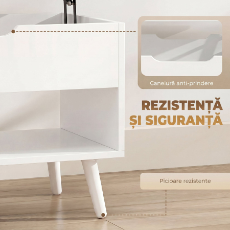 , Masa de Cafea, Cu Spatiu Ascuns, PAL, metal, 75 x 40 x 58 cm, Alb [6]