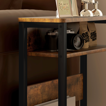  Masa de cafea in stil industrial pentru living, cu 2 rafturi, din lemn si metal, 46x18x58,5 cm, maro [7]