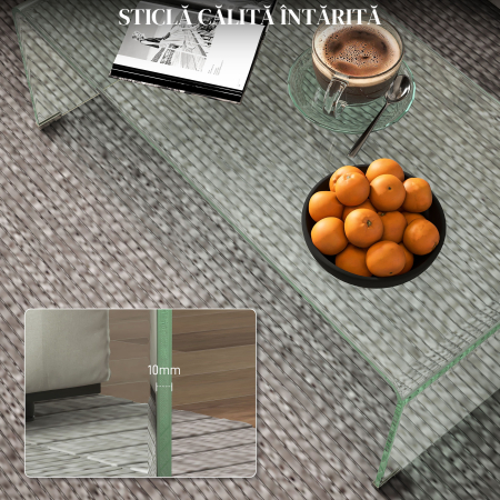 Masa de Cafea Monobloc cu Blat din Sticla Securizata - Moderna [3]