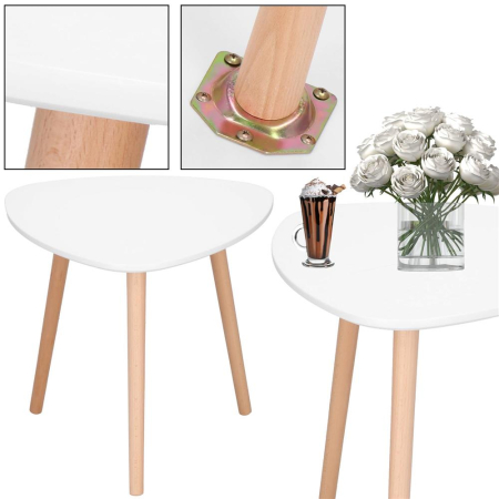 Masa de cafea, ovala, diametru 50 cm, inaltime 48 cm, Blat MDF, Picioare lemn, Alb [7]