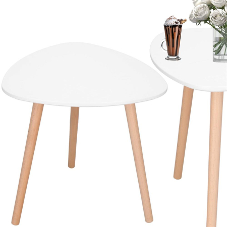 Masa de cafea, ovala, diametru 50 cm, inaltime 48 cm, Blat MDF, Picioare lemn, Alb [3]