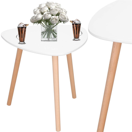 Masa de cafea, ovala, diametru 50 cm, inaltime 48 cm, Blat MDF, Picioare lemn, Alb [2]