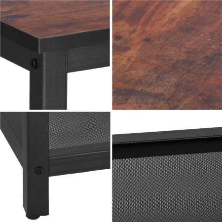 Masa de cafea patrata, noptiera cu cadru otel si polita de depozitare, 45x45x55 cm, maro rustic [12]