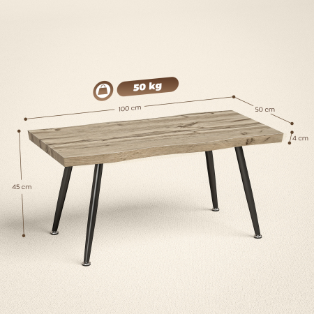  Masa de cafea stil nordic cu picioare reglabile, din lemn si otel, 100x50x45 cm, negru si stejar [2]