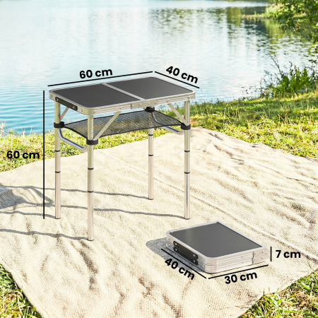  Masa de Camping Pliabila 60 cm, Picnic cu Plasa, Negru [2]