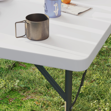  Masa de Camping Pliabila cu 2 inaltimi Reglabile, din HDPE si Metal, 86x86x74 cm, Alb [8]