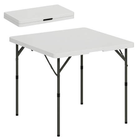 Gradina & balcon -  Masa de Camping Pliabila cu 2 inaltimi Reglabile, din HDPE si Metal, 86x86x74 cm, Alb