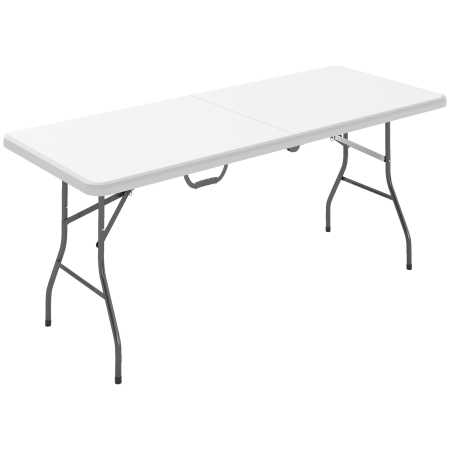 Prelate, pavilioane, umbrele terasa -  Masa de Camping Pliabila cu Maner, Cadru Metalic si Blat din Plastic, 180x74x74 cm, Alb