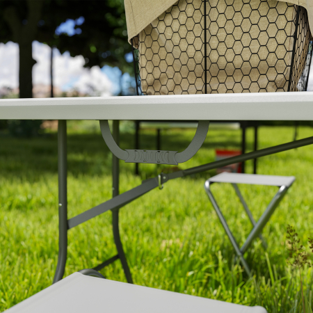  Masa de Camping Pliabila cu Maner, Cadru Metalic si Blat din Plastic, 180x74x74 cm, Alb [8]