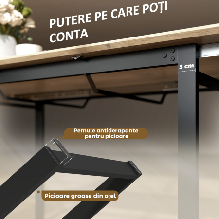  Masa de Dining Extensibila pentru 6-8 Persoane cu Panouri Ascunse, Masa Extensibila Dreptunghiulara cu Baza din Otel, Stil Industrial, pentru Sufragerie, Culoare Lemn [7]