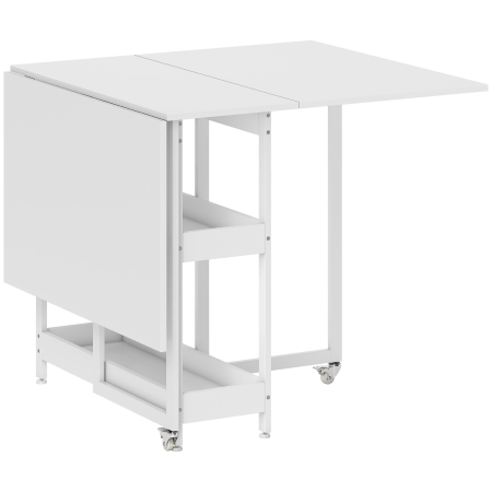 , Masa de Dining Pliabila, Cu 2 Rafturi Deschise, PAL, Metal, 133.4cm x 80cm x 75cm, Alb [0]