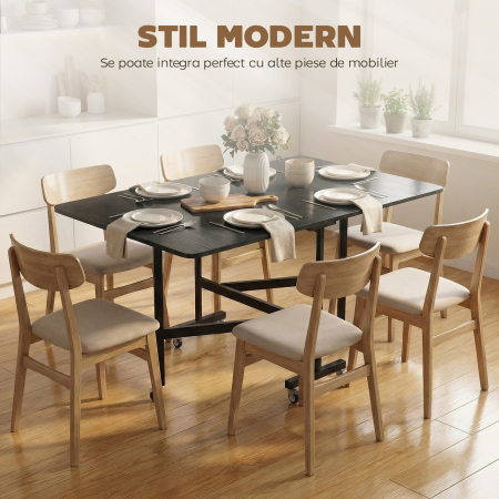  Masa de Dining Pliabila, Masa de Bucatarie Rabatabila cu Roti si Frane pentru 4-6 Persoane, Masa Compacta cu Structura din Otel, 120x80x73 cm, Negru cu Efect de Lemn [3]
