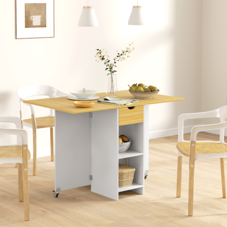  Masa de dining pliabila pentru 2-4 persoane cu 2 extensii, sertar si rafturi, stejar [1]