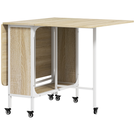 Bucatarie -  Masa de Dining Pliabila pentru 6 Persoane, cu Raft, din Lemn si Metal, 130x80x74 cm, Alb si Culoare Lemn
