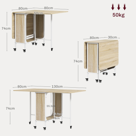  Masa de Dining Pliabila pentru 6 Persoane, cu Raft, din Lemn si Metal, 130x80x74 cm, Alb si Culoare Lemn [2]