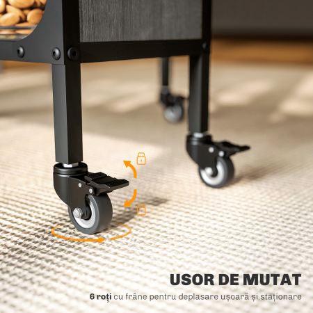  Masa de dining pliabila pentru maximum 6 persoane, cu raft, din lemn si metal, 130x80x74 cm, gri [5]