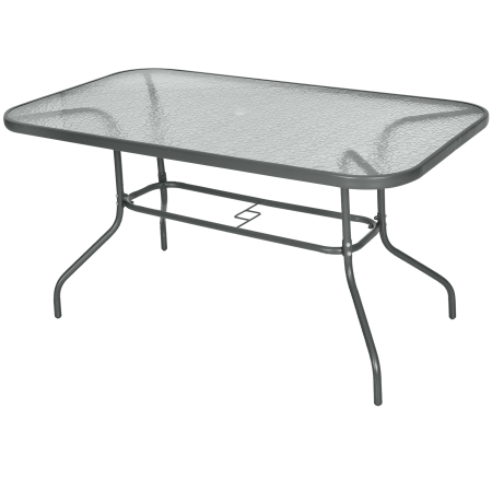 Gradina & balcon -  Masa de Exterior din Metal si Sticla Temperata cu Orificiu pentru Umbrela 140x80x70cm