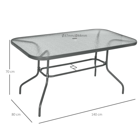  Masa de Exterior din Metal si Sticla Temperata cu Orificiu pentru Umbrela 140x80x70cm [2]