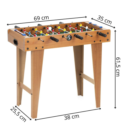 Masa fotbal copii 6 manere 18 jucatori structura mdf tabela, 69x35x62 cm, set complet, multicolor [12]
