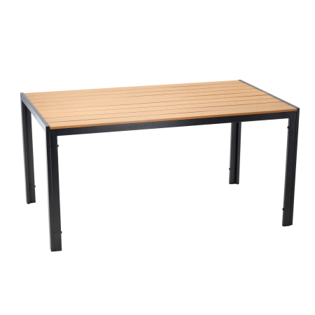 Masa de gradina, cadru otel, blat polywood cu aspect lemn, 150x90x73 cm, negru si maro natur [1]