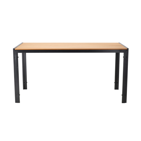 Masa de gradina, cadru otel, blat polywood cu aspect lemn, 150x90x73 cm, negru si maro natur [2]