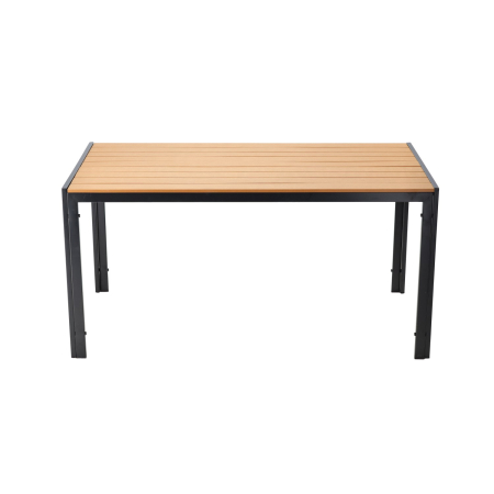 Masa de gradina, cadru otel, blat polywood cu aspect lemn, 150x90x73 cm, negru si maro natur [3]