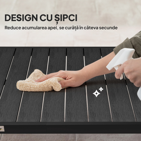  Masa de Gradina cu Blat cu Aspect de Lemn 190x90 cm pentru 8 Persoane, Masa de Luat Masa de Exterior Dreptunghiulara din Aluminiu si Plastic, pentru Terasa, Balcon, Negru [4]