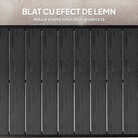  Masa de Gradina cu Blat cu Aspect de Lemn 190x90 cm pentru 8 Persoane, Masa de Luat Masa de Exterior Dreptunghiulara din Aluminiu si Plastic, pentru Terasa, Balcon, Negru [3]