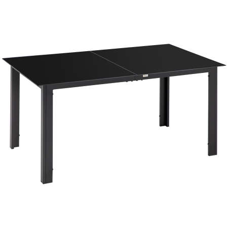 Mese gradina -  Masa de Gradina cu Blat din Sticla Securizata 150x90 cm pentru 6 Persoane, Masa de Luat Pranzul pentru Exterior, Dreptunghiulara, din Aluminiu, pentru Terasa, Balcon, Neagra
