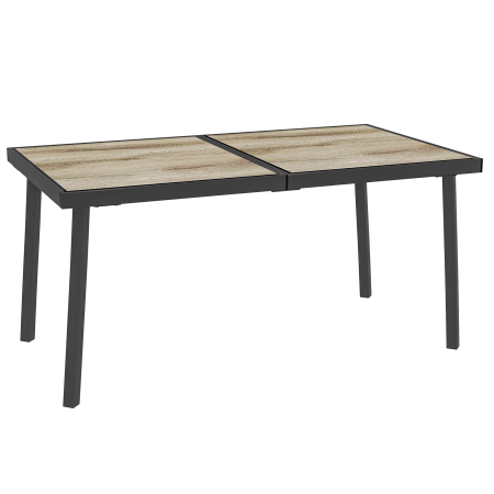 Gradina & balcon -  Masa de Gradina cu Blat Efect Lemn din Plastic, 145x85 cm pentru 6 Persoane, Masa de Exterior Dreptunghiulara, Picioare din Otel, pentru Terasa, Balcon, Gri
