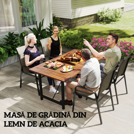  Masa de Gradina din Lemn de Salcam si Otel cu Blat din sipci, 160x90x75 cm, Lemn Natural [3]