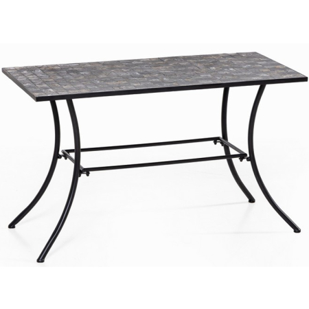 Gradina & balcon - Masa de gradina dreptunghiulara cu blat decorativ din mozaic cu aspect de piatra naturala, cadru metalic din fier vopsit pentru stabilitate si reziste