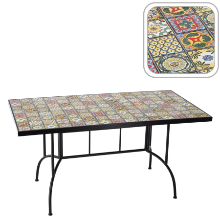 Masa de gradina dreptunghiulara cu blat mozaic si cadru metalic, 150x80x74 cm [6]