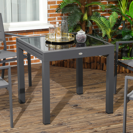  Masa de Gradina Extensibila cu Blat din Sticla 80-160x80x75 cm Negru [6]