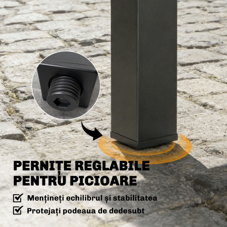  Masa de Gradina Extensibila pentru 4-6 Persoane 80/160x80 cm, Masa de Pranz pentru Exterior din Aluminiu cu Blat Lamelar, pentru Terasa, Balcon, Negru [6]