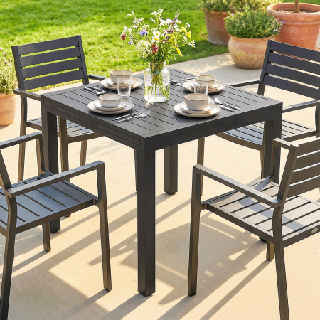  Masa de Gradina Extensibila pentru 4-6 Persoane 80/160x80 cm, Masa de Pranz pentru Exterior din Aluminiu cu Blat Lamelar, pentru Terasa, Balcon, Negru [7]