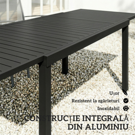  Masa de Gradina Extensibila pentru 6-8 Persoane, Aluminiu cu Blat cu Lamele, Negru [4]