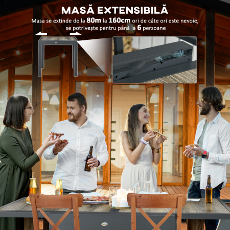  Masa de Gradina Extensibila pentru 6 Persoane din Plastic si Aluminiu, 80/160x80x75 cm, Bej [3]