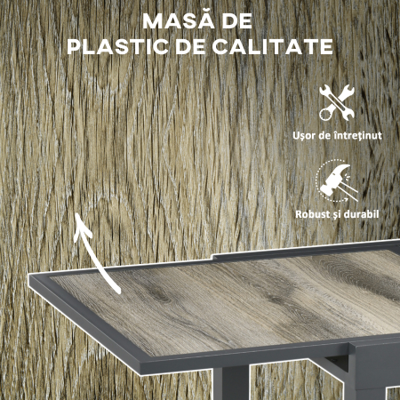  Masa de Gradina Extensibila pentru 6 Persoane din Plastic si Aluminiu, 80/160x80x75 cm, Bej [5]