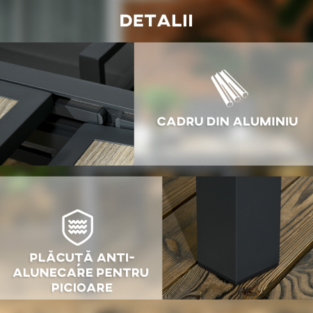  Masa de Gradina Extensibila pentru 6 Persoane din Plastic si Aluminiu, 80/160x80x75 cm, Bej [4]