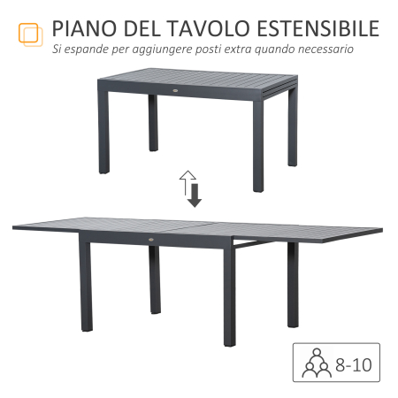 Masa de Gradina Extensibila  pentru 8-10 Persoane cu Structura din Aluminiu, 135-270x90x75cm, Gri [3]