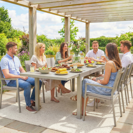  Masa de Gradina Extensibila pentru 8-10 Persoane, din Aluminiu si Otel, 154/214x85x75 cm, Gri Deschis [8]