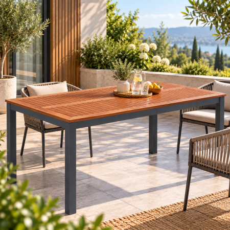 Masa de gradina Genua dreptunghiulara, cu blat din lemn de eucalipt si cadru rezistent din aluminiu, design modern pentru servirea mesei si relaxare p [6]
