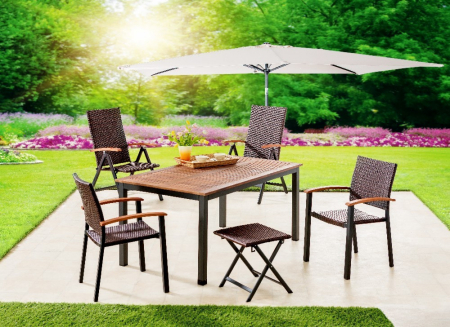 Masa de gradina Genua dreptunghiulara, cu blat din lemn de eucalipt si cadru rezistent din aluminiu, design modern pentru servirea mesei si relaxare p [1]