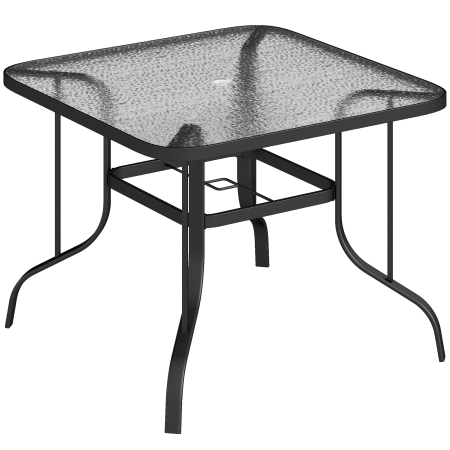 Gradina & balcon -  Masa de gradina patrata pentru 4 persoane cu blat din sticla si orificiu pentru umbrela Ø54 mm, negru