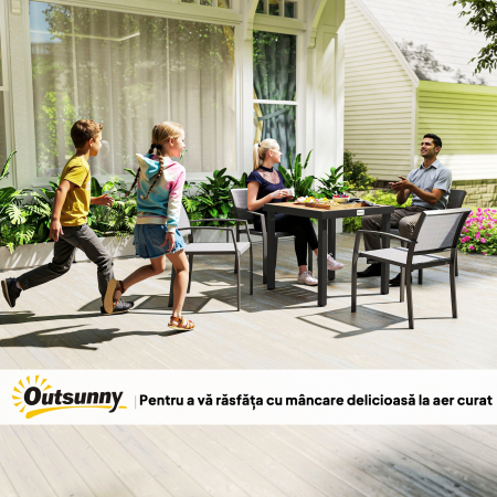 Masa de gradina  pentru 4 Persoane din Aluminiu, Masa de Exterior din Plastic pentru Terasa si Balcon, Negru si Culoare Lemn [6]