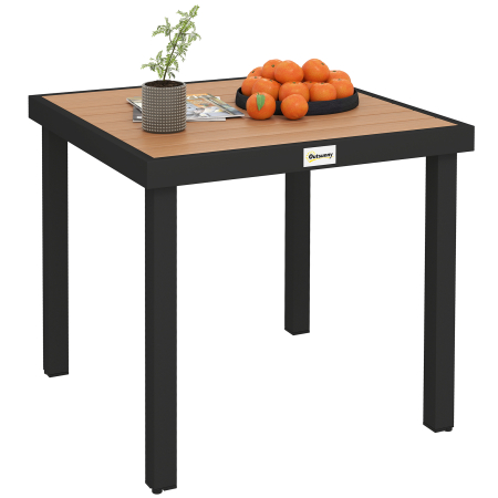 Gradina & balcon - Masa de gradina  pentru 4 Persoane din Aluminiu, Masa de Exterior din Plastic pentru Terasa si Balcon, Negru si Culoare Lemn